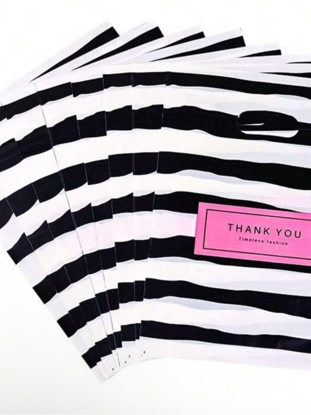 25 Striped Black & White Women's Tote Bag with Pink Accent